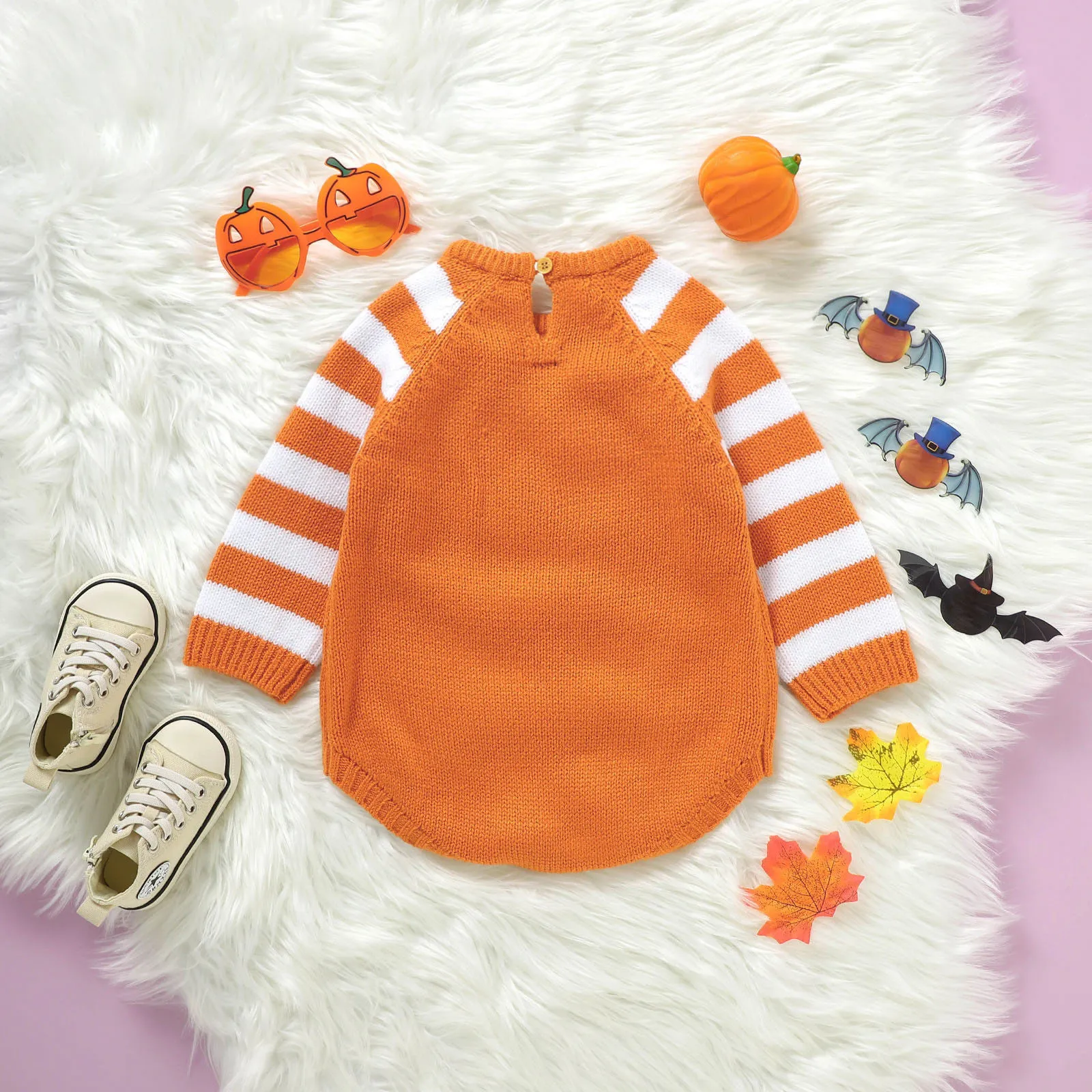 Winter Baby Halloween Costumes Orange Pumpkin Knit Newborn Boy Girl Bodysuits One Pieces 0-18m Infant Unisex Coveralls Jumpsuits