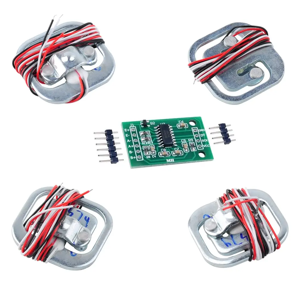 4pcs 50kg Load Cell Half Bridge Strain Gauge Human Body Scale Weight Sensor + 1pcs HX711 Amplifier AD Module for Arduino