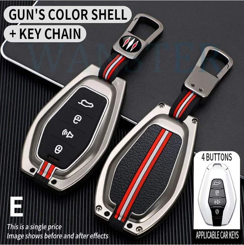 4 Bottons Metal Car Key Cover Fob Case Shell for Chery Jetour X70 X90 X95 Plus 2020 2021 2022 Remote Holder Keychain Accessories