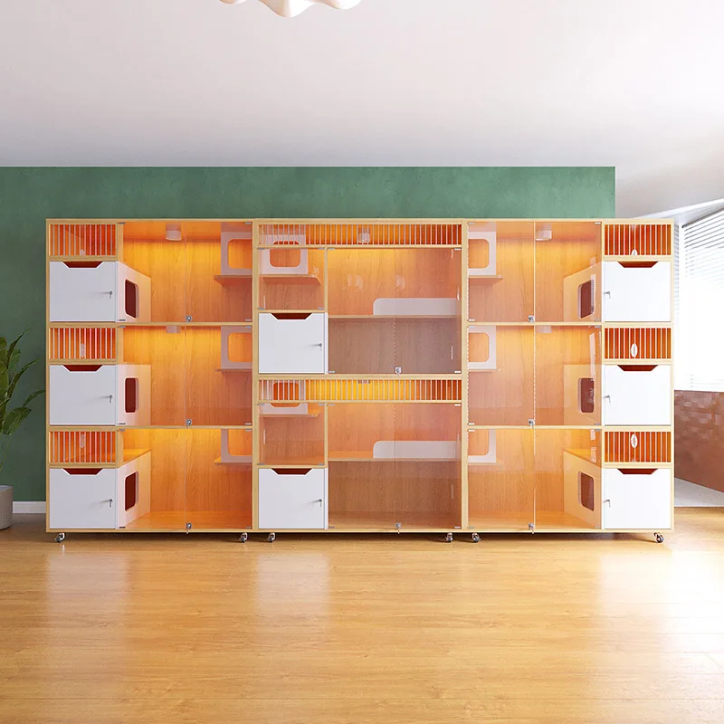 

Pet cabinet cat cage cat villa custom solid wood cat cage foster care and breeding pet store display three-story