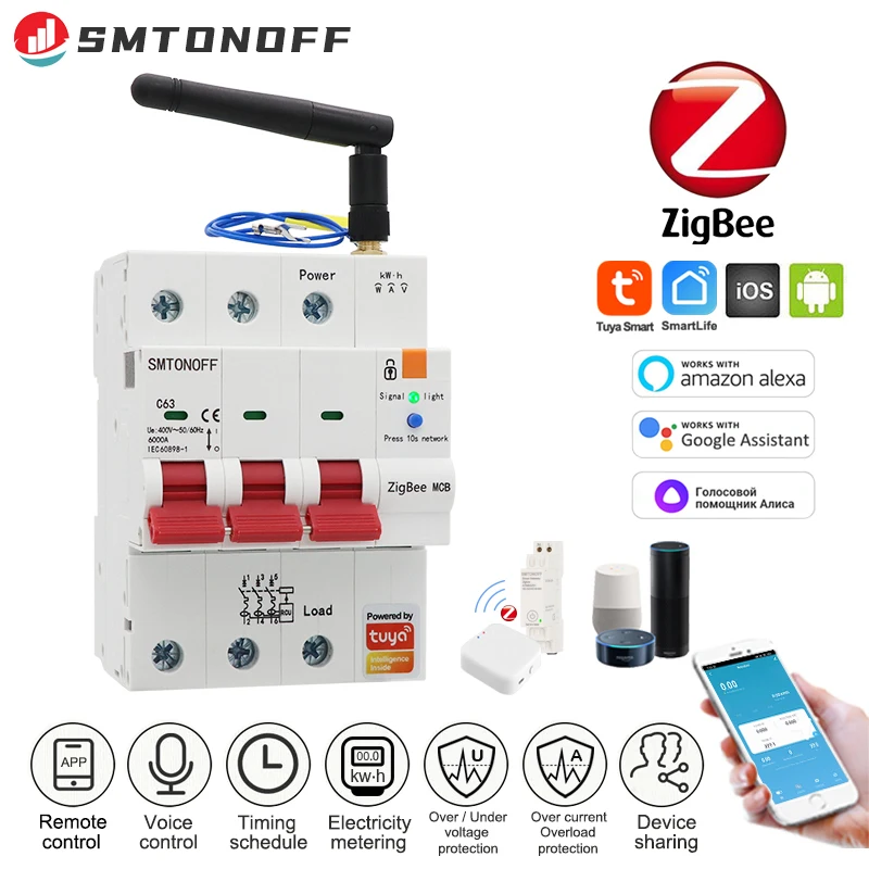 Tuya Zigbee 3P Smart Circuit Breaker With Metering Multifuntion Protector  Voice Control Alexa Google Alice