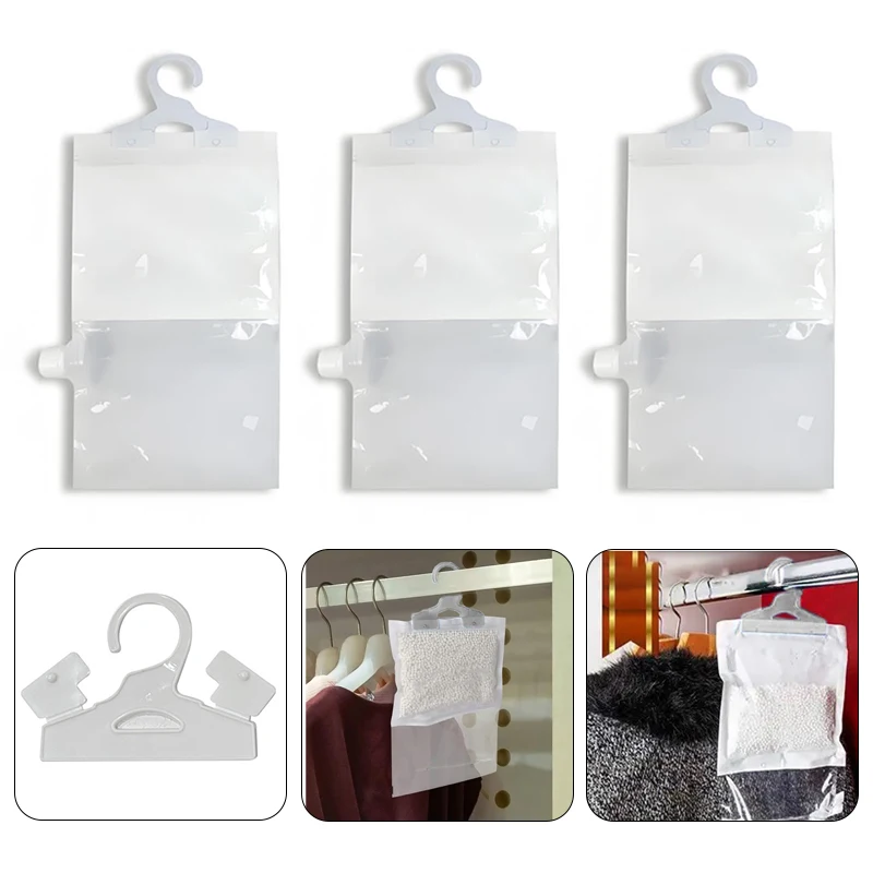 1-10PCS Reusable Moisture Absorber Bags Empty Bag With Hook Hanging Dehumidifier Bags For Room Wardrobe, Bathroom, Basement..