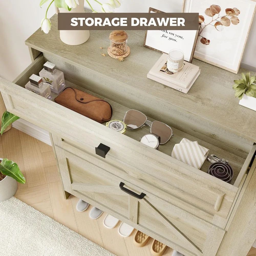 منظم خزانة الأحذية قائم بذاته مع أدراج قابلة للطي وتصميم باب الحظيرة، وخزانة تخزين للأحذية مع أدراج ورفوف #4