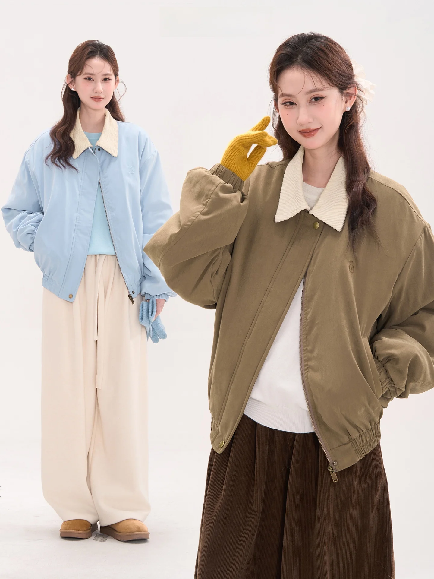 

Женское хлопковое пальто с воротником, вельветовыми вставками и пэчворком, зимнее, на молнии, с длинными рукавами, свободного кроя, цветное