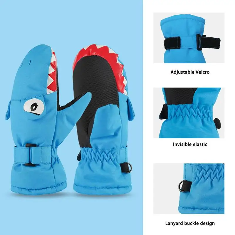 Ski Gloves Shark Pattern Waterproof Gloves Snow Windproof Snowboard Mitten Child Outdoor Sport Riding Gloves