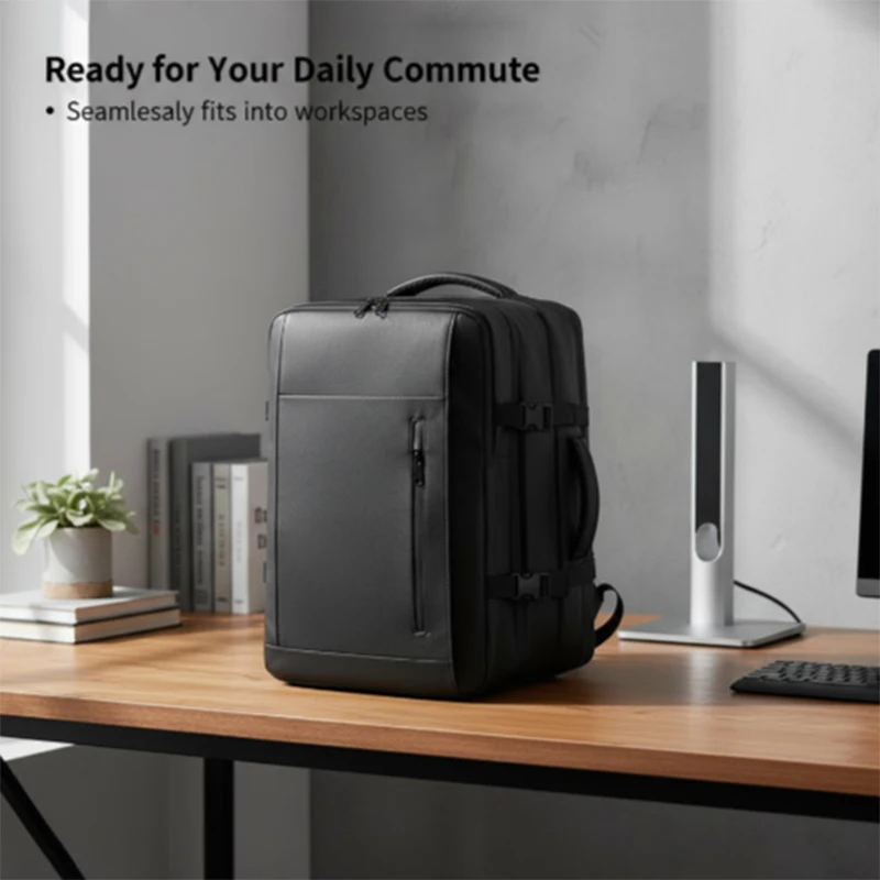 حقيبة ظهر سوداء للسفر مفرغة للرجال ذات إحساس متقدم متعدد الوظائف حقيبة كمبيوتر حقيبة ضغط مفرغة حقيبة ظهر للأعمال #2