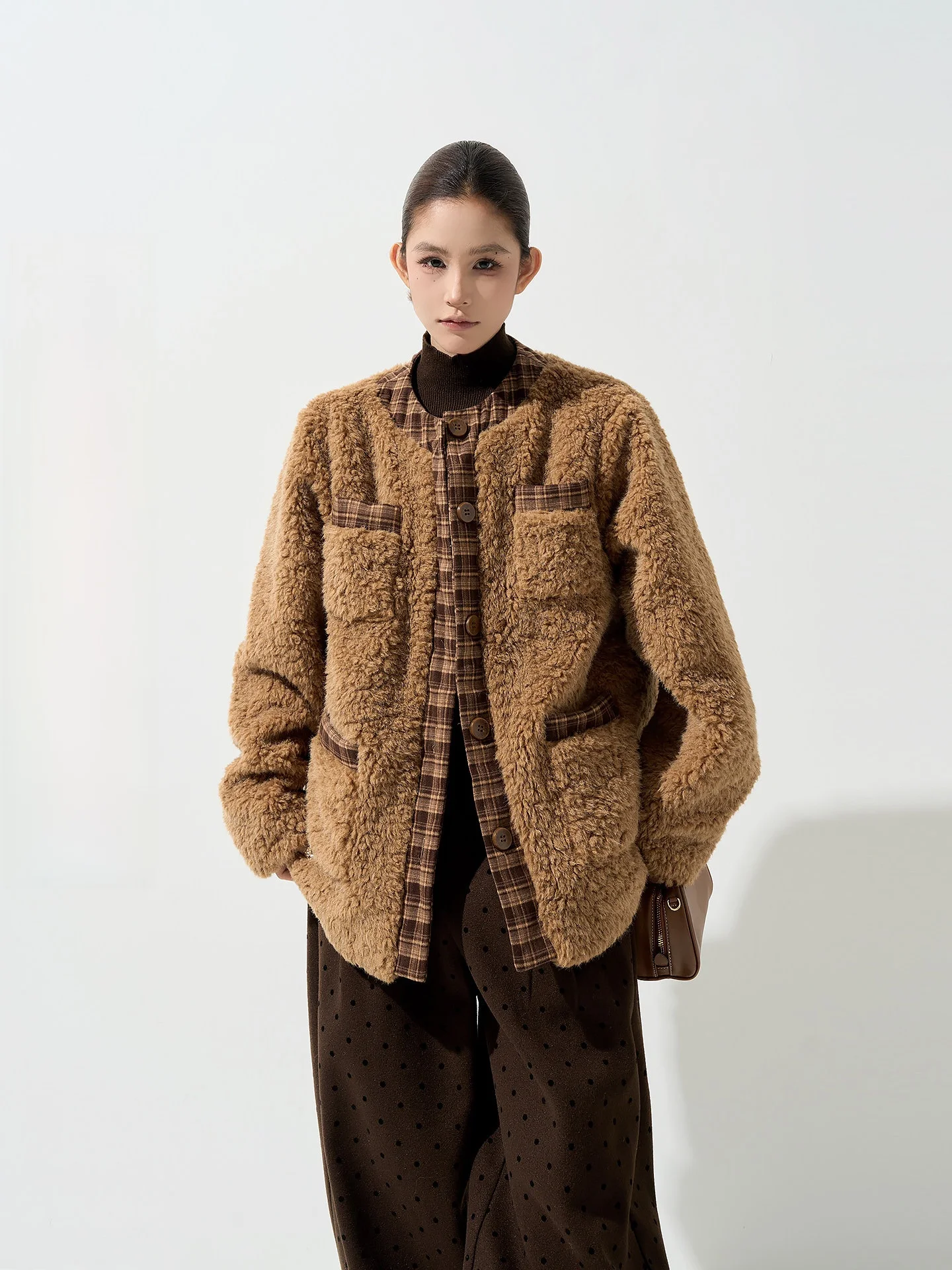 

Утепленный кардиган с длинными рукавами и круглым вырезом для женщин, осенне-зимний, в корейском стиле, свободный, теплый, цвета кэмел, из смесового хлопка