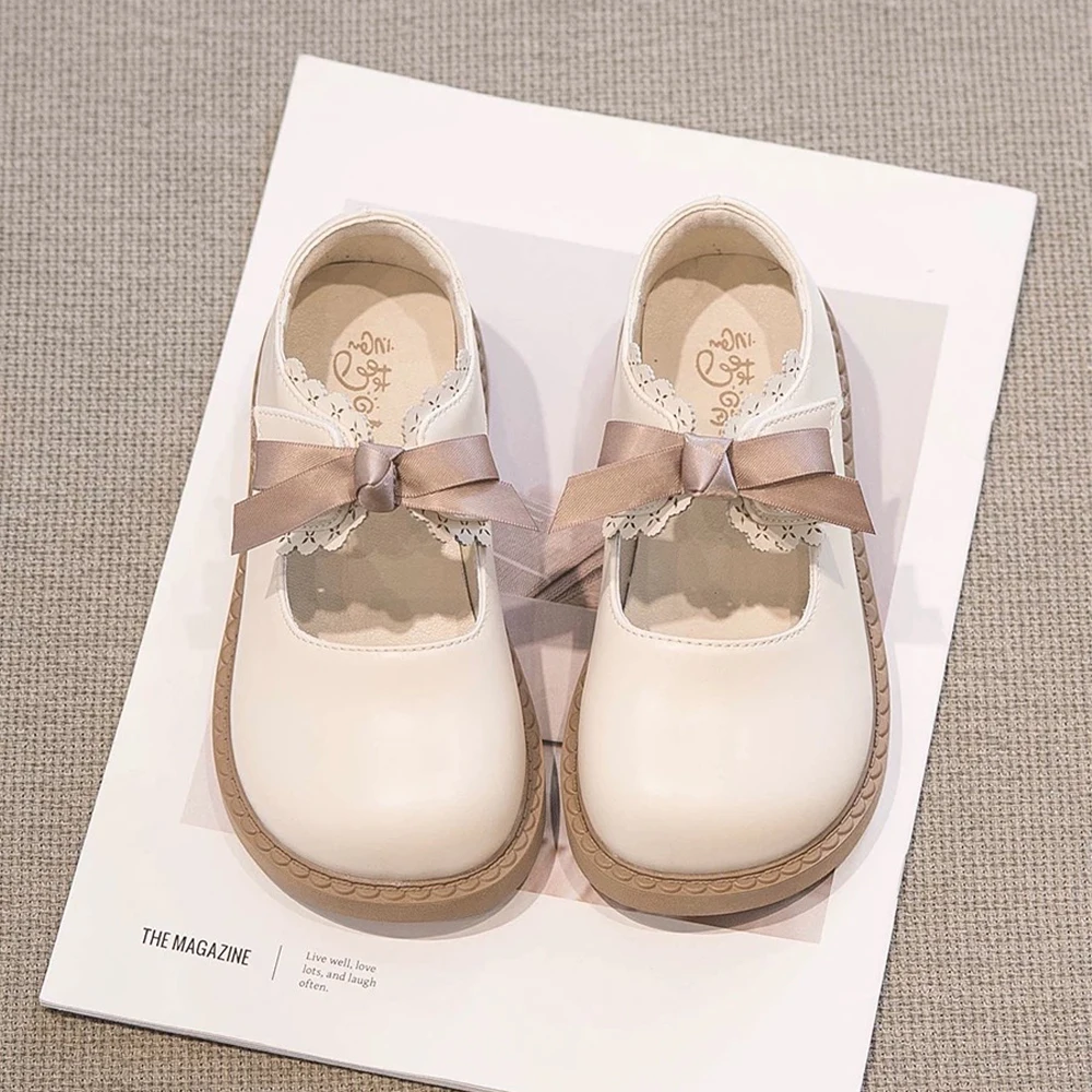

Girls Princess Style Shoes Children's Spring Autumn Thick Bottom Bowknot Non-slip Student Flat Shoes 23-36