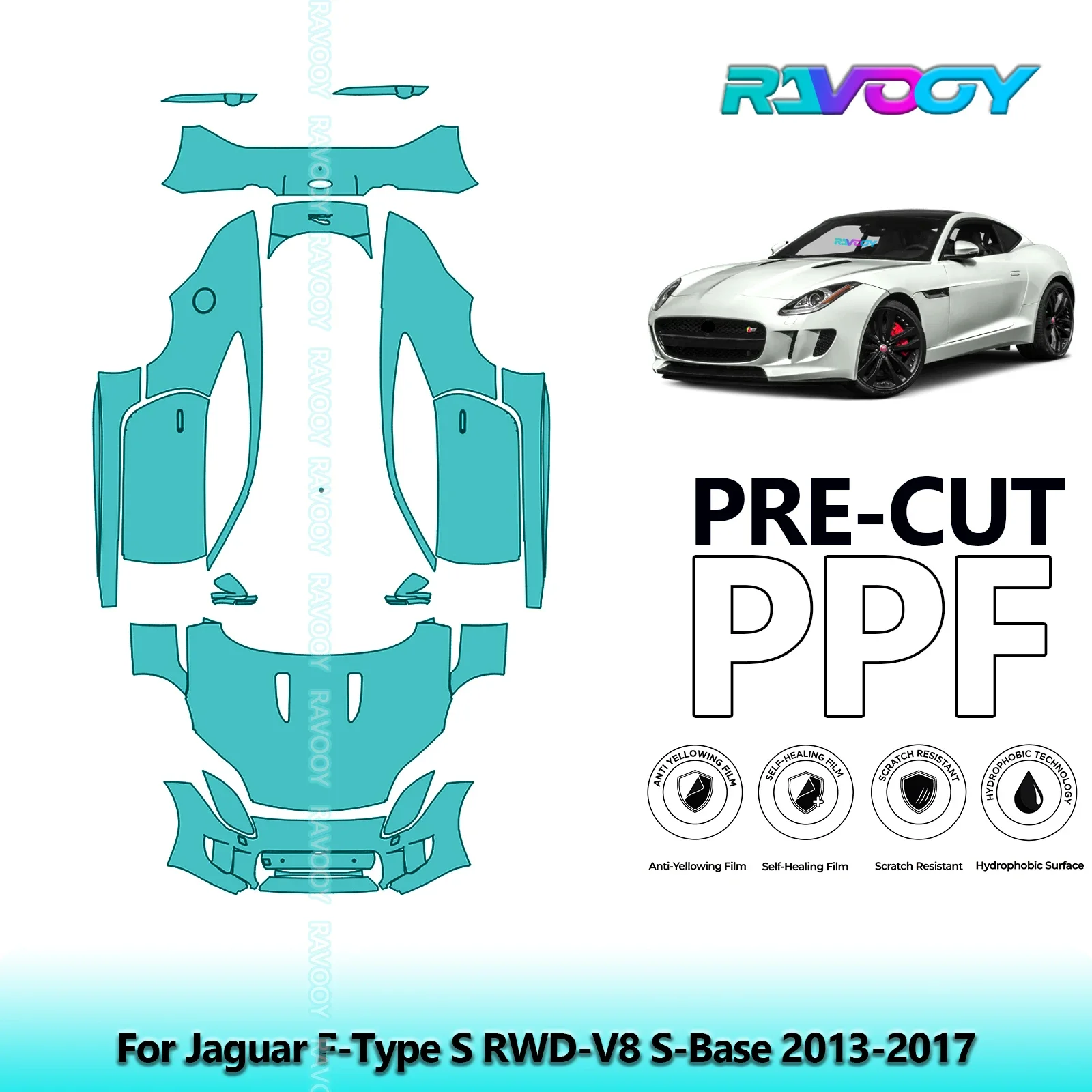 

8.5Mil Precut PPF Paint Protection Film Full Vehicle For Jaguar F-Type S RWD-V8 S-Base 2013-2017