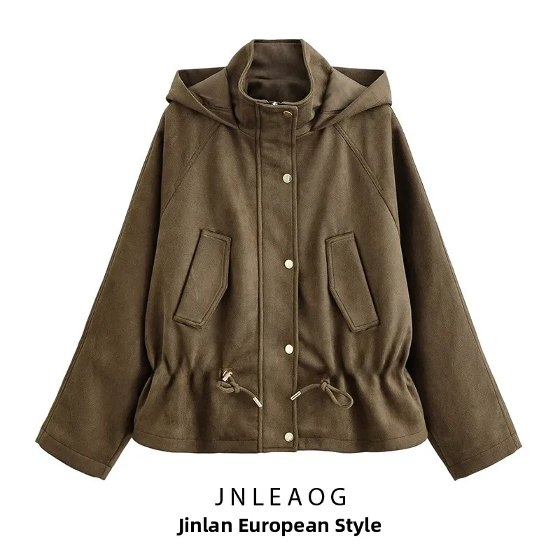 

Faionable Military een Coat with Waist Cord Detail Turn-down Collar Long Sve Women's ort Outerwear for Autumn