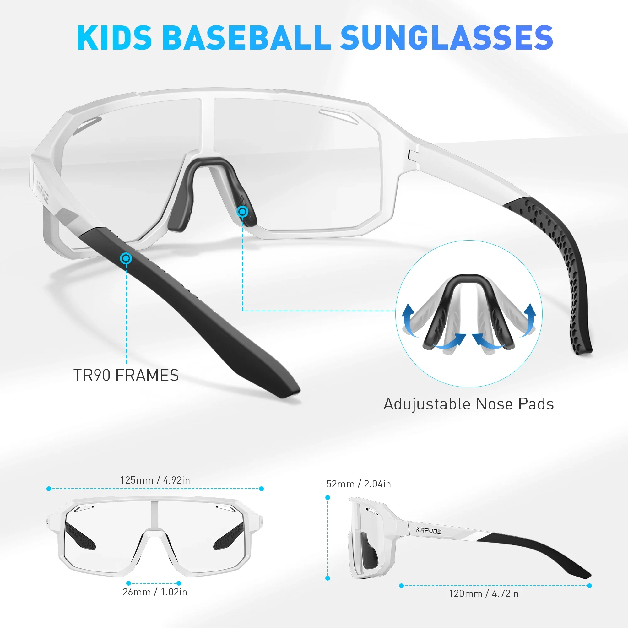 Kapvoe- Child Photochromic Sunglasses Sports Cycling Glasses Kids UV400 Boys Girls Fashion Bike Glasses Outdoor Bicycle Eyewear