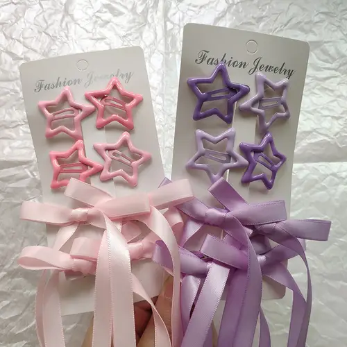 Imagen 1 del producto Juego de 6 piezas de accesorios para el cabello para mujer, conjunto estrellado y con lazo, cinta para el pelo con lazo estilo Ballet, cinta doble para cola de caballo Br