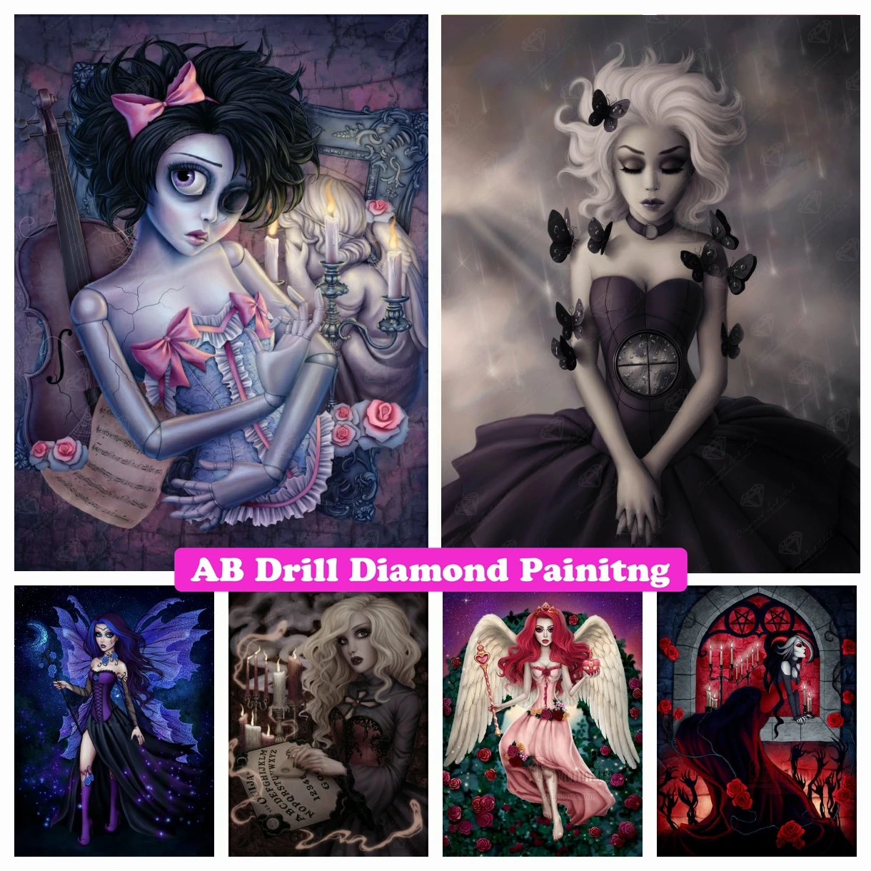 

Gothic Dark Witch 5D DIY AB Drills Diamond Painting Mosaic Fantasy Cartoon Girl Art Embroidery Pictures Cross Stitch Home Decor