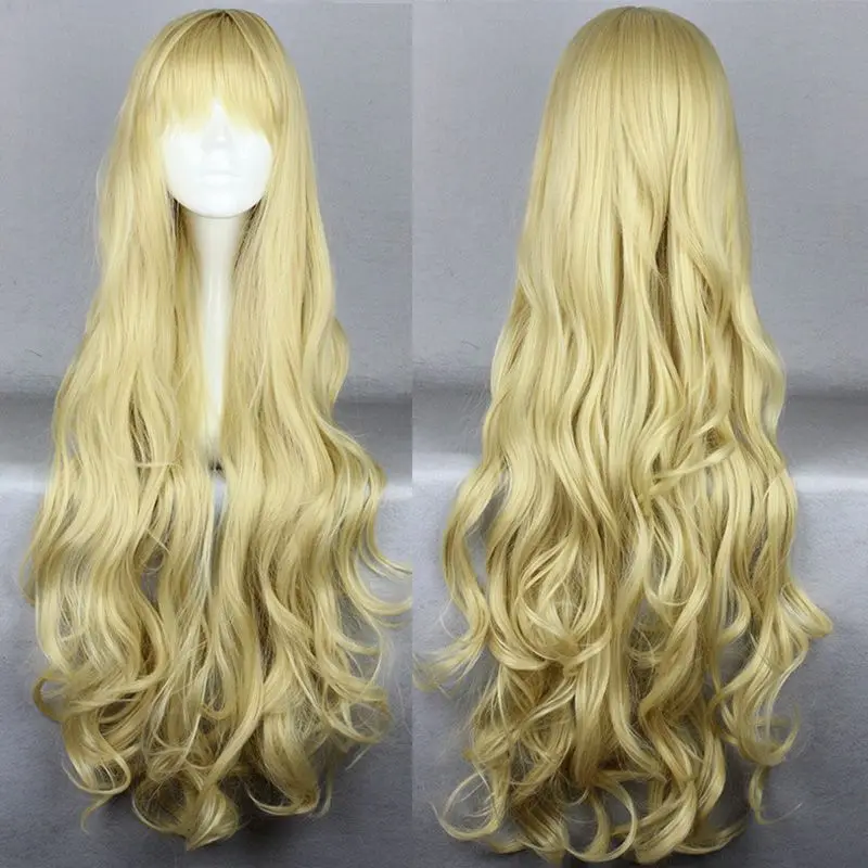 

Women Wig Long Curly Wig Blonde Ladies Wavy Hair Wigs Natural Wig+Wig Cap
