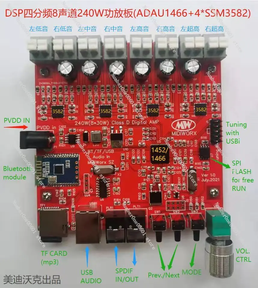 8-channel Bluetooth Digital D-class Amplifier (200W) DSP+SM3582