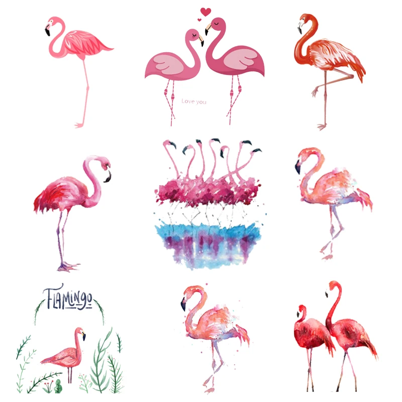 

Flamingo Patches for Clothing Flowers Flamingo Iron-on Transfers for Clothes Animals Thermal Stickers Women's T-shirts Appliques