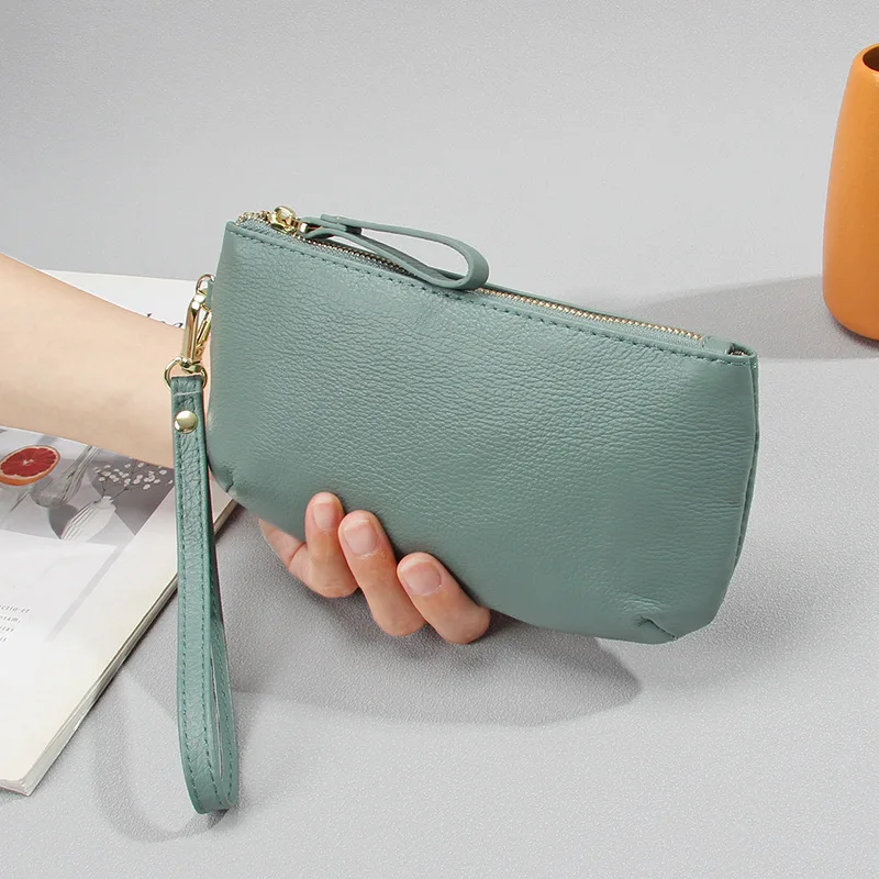 Fashion Women Genuine Leather Zip Clutch Wallet Ladies Phone Storage Bags Long Purse Handbag Multifunctional Long Wallets