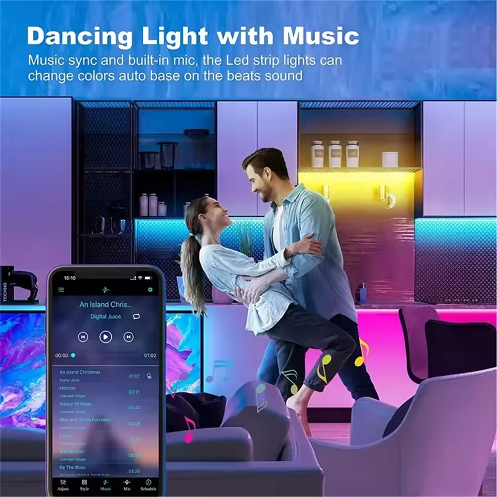 USB RGB LED Strip Lights Bluetooth App Music Syncing Control Kit 5050 30LEDs/m Flexible Light Tape for Home Decor TV Backlight