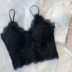 Lace Silky Crop Top Women's Summer Camisole Tanks Small Sling Vest Women's Inner Chest Pad Lace Bottom Top Underwear