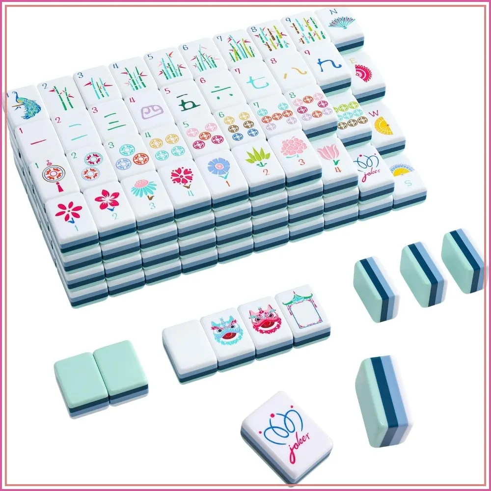 

160 Acrylic 4 Layer Engraved American Mahjong Tiles Set with Carrying Bag, 1.26'' Tiles (Green)