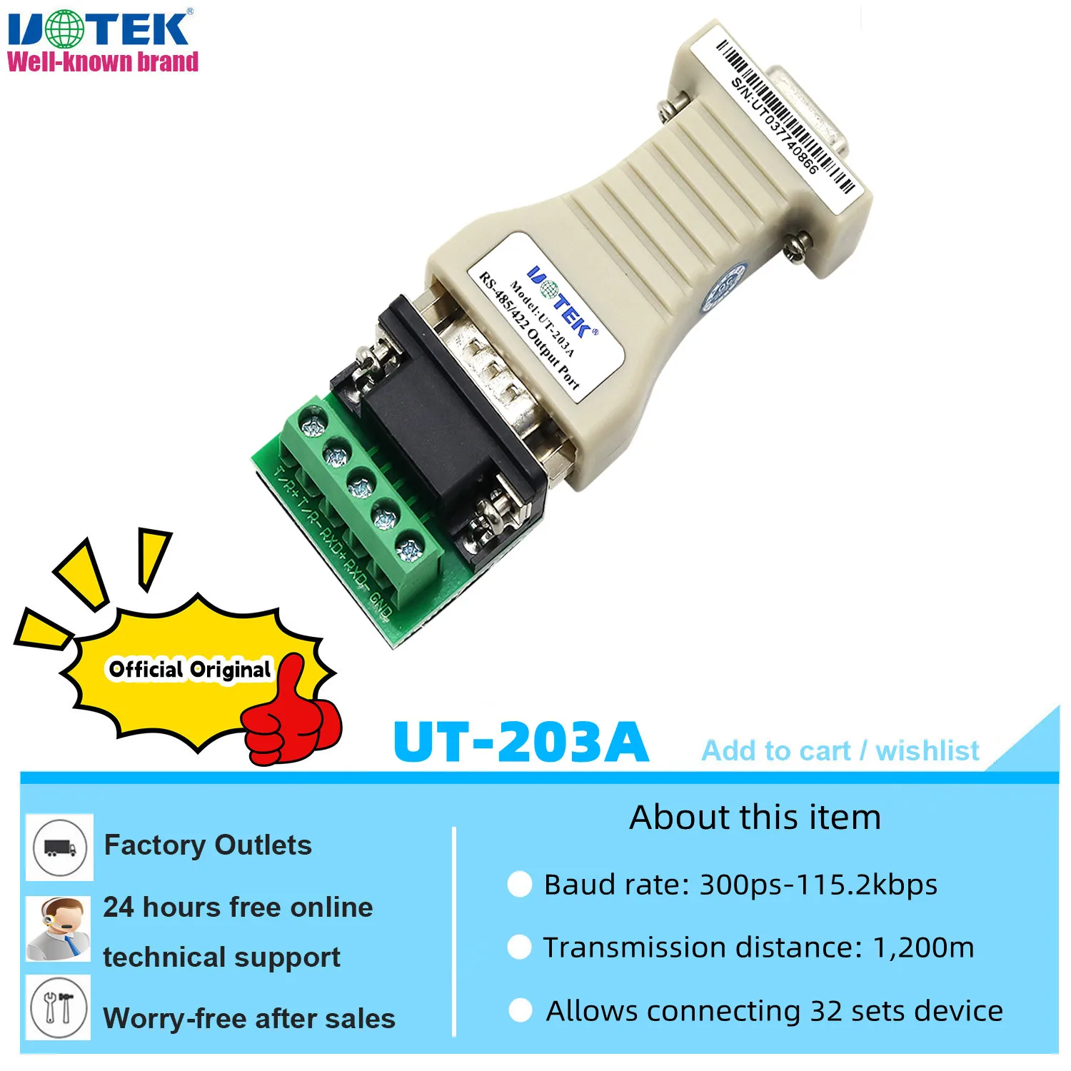 

UOTEK Φ к RS-232 конвертер Rs232 в Rs485 RS422 адаптер Mini Kонвертер DB9