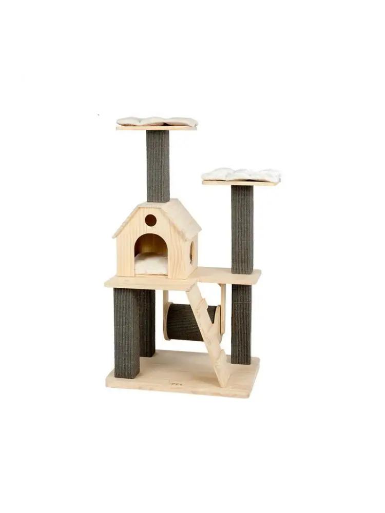 Pine Solid Wood Cat Climbing Frame Cat Litter Cat Tree Fitness Frame Silent Bearing Runner Grinding Claw