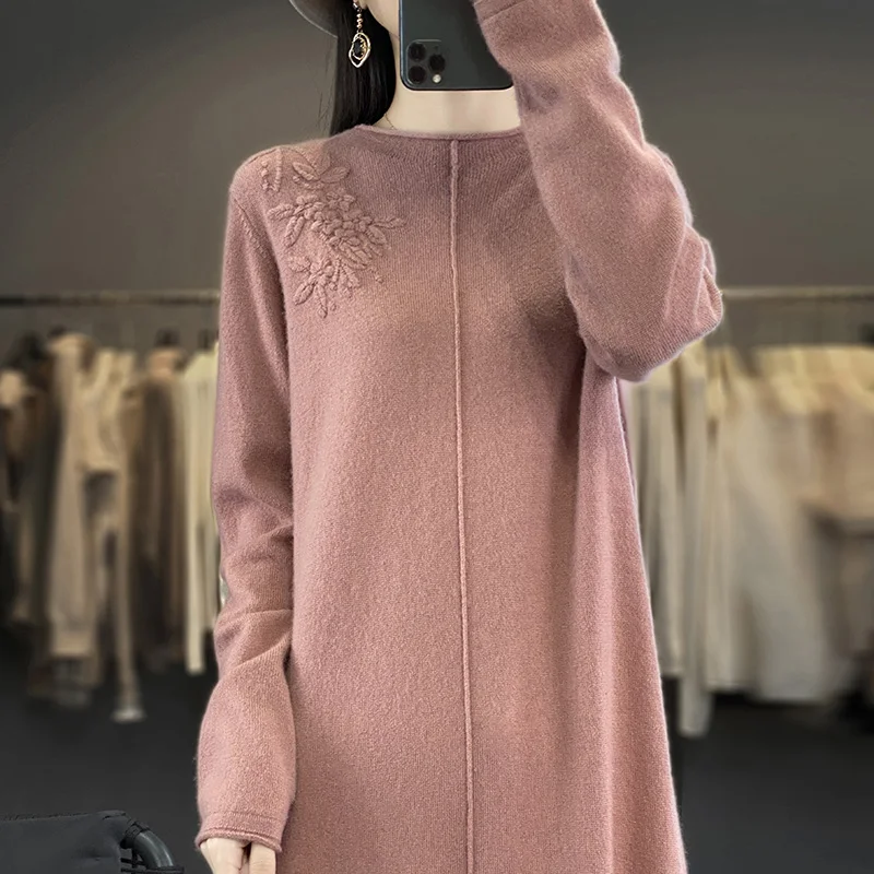 Women\'s Long Dresses 100% Cashmere and Wool Knit Jumpers, Lady Pullovers, New Fashion, Winter, NJ01, Hot Sale, 2023