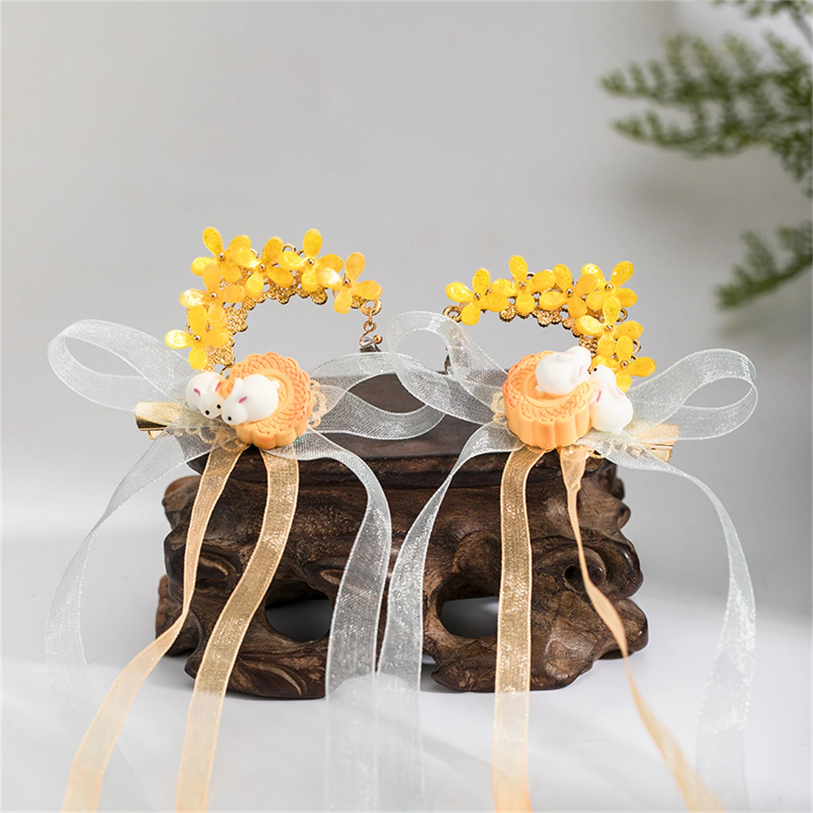 Chinese Hair Clip Rabbit Mooncake Shaped Hairpin For Girls Cute Tassel Tiaras Vintage Hanfu Party Hair Jewelry Retro Barrettes