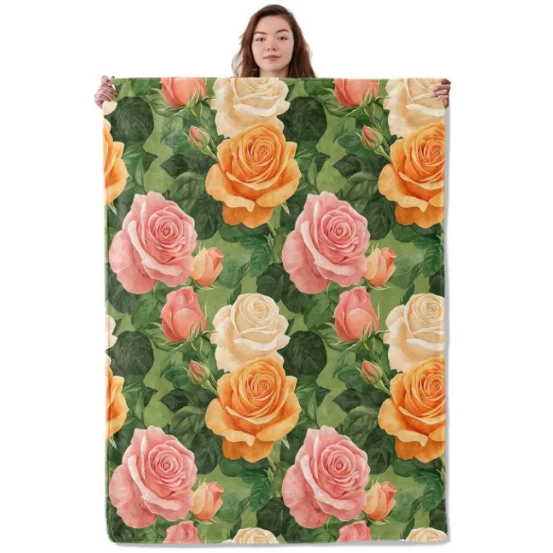 

Красочное одеяло с цветком розы, идеальный подарок для взрослых, детей, женщин, подходит для дивана, путешествий, автомобиля, украшения дома.
