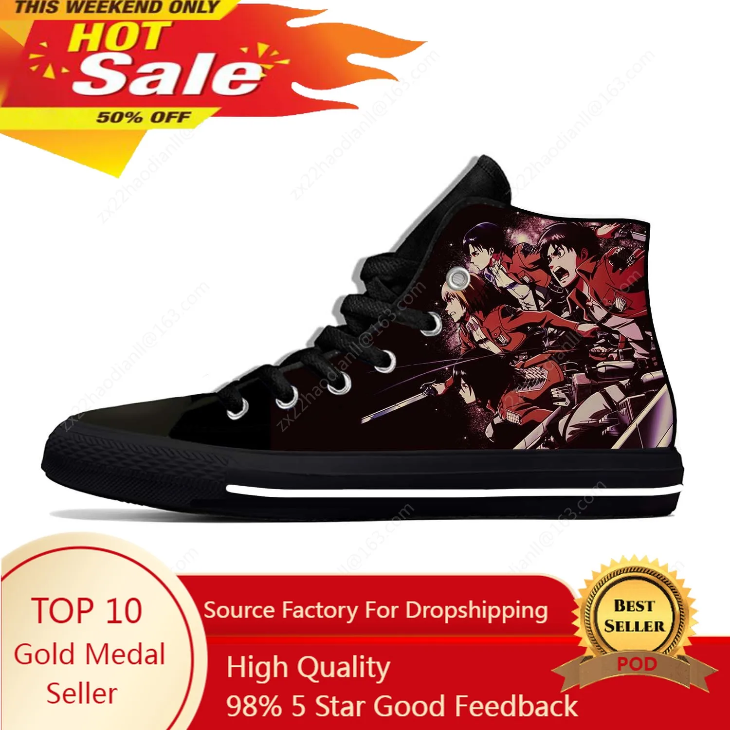 Hot Anime Attack on Titan Lightweight Cloth 3D Print Funny Fashion High Top Canvas Shoes Mens Womens Casual Breathable Sneakers