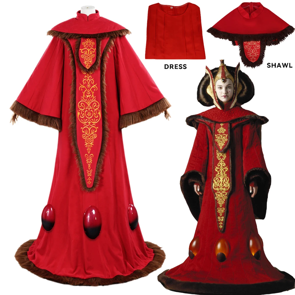 

Padme Cosplay Red Long Dress Queen Amidala Outfit Fantasy Padmé Costume PNA Women Halloween Carnival Party Suit High Quality Cos