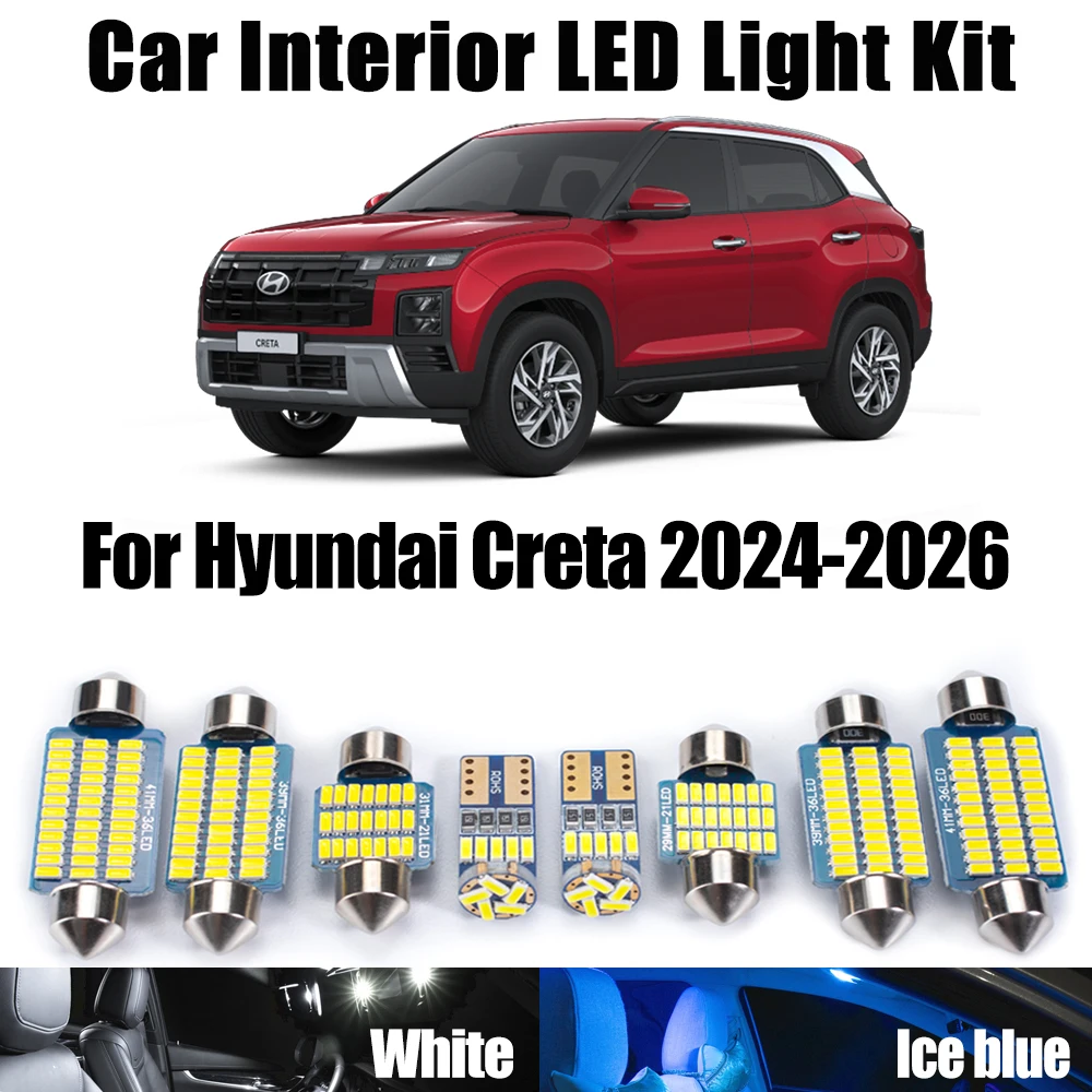 

11 шт. для нового Hyundai Creta 2024 2025 2026 Canbus светодиодный внутренний светильник с картой купола, потолочное зеркало, комплект ламп для номерного знака автомобиля