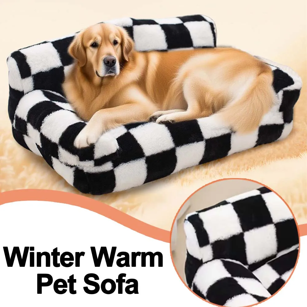 

Black White Checkered Cat Sofa Bed Stylish Pet Nest Faux Rabbit Fleece Small Dogs Mat with Thick Filling for Cats Small Dogs 고양이
