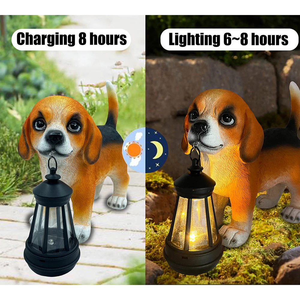 Adorable Dog Garden Statues with Solar Lantern, Dog Gifts for Dog Lovers, Mom Gifts, Housewarming Gifts