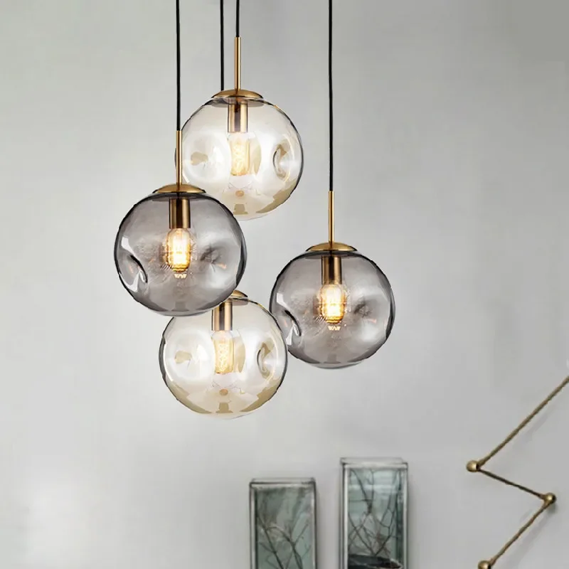 Modern Pendant Lamps Led Glass Ball New Designer Nordic Suspension Hanging Indoor Decor Restaurant Hallway Lighting Gray Light