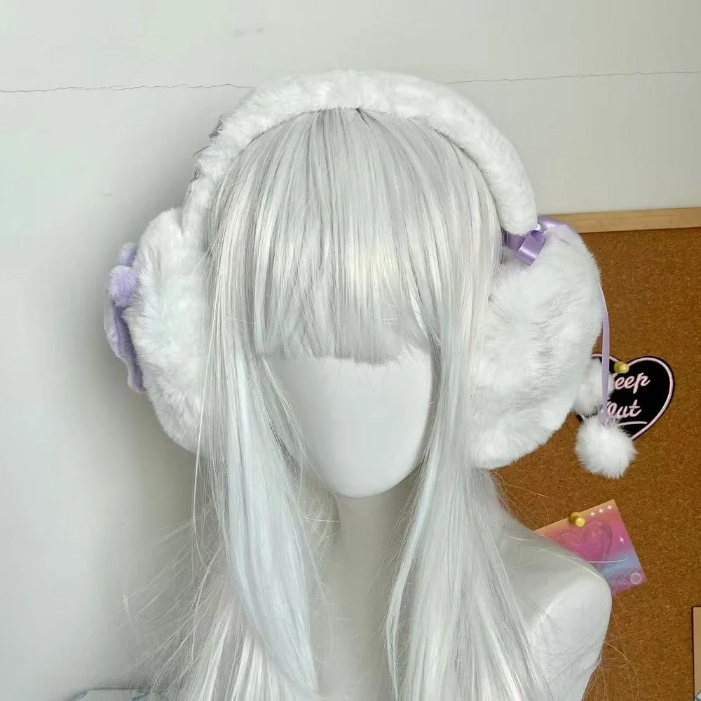 Śliczne pluszowe japońskie nauszniki Y2K gorące dziewczęce ciepłe futro zimowe Lolita słodka kobieta nauszniki Harajuku wszechstronne