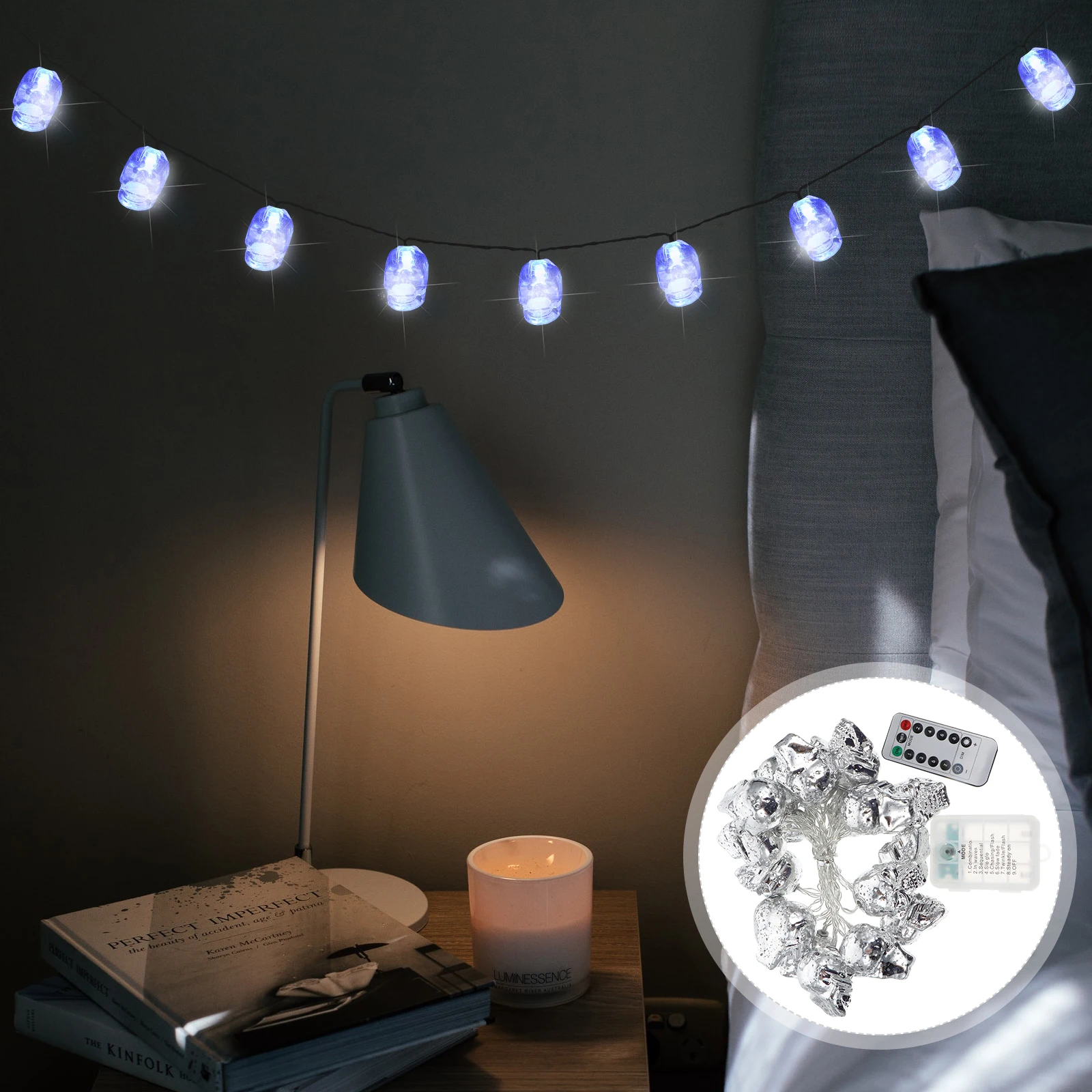 

2 Pcs Skull String Lights Decoration Halloween Theme Indoor Decorative Led for Party Outdoor Lamp