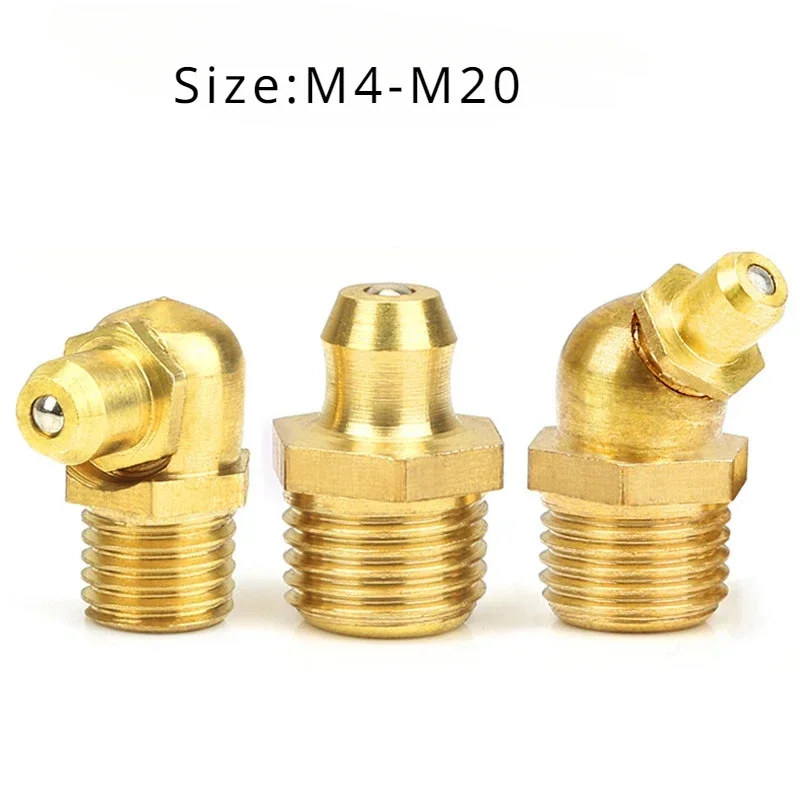 

5/10PCS Brass Hydraulic Grease Nipple Fittings 45 /90/180 Degree Grease Nipple Fitting M6-M20 For Car Oil Grease Gun Accessory