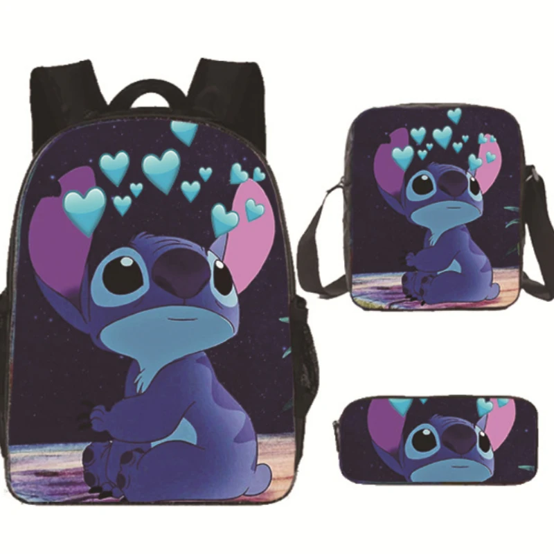 Disney Cartoon Stitch New Kids Backpack Girls and Boys Schoolbag + Pencilbag+shoulder Bag Suits  3pcs Set  Teen Outdoor Bag