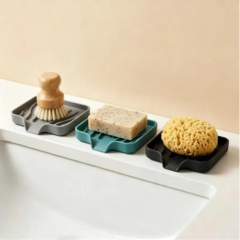 Silicone Soap Dish Self Draining Non-Slip Bar Soap Holder Waterfall Tray Keeps Soap Dry Easy To Clean for Bathroom & Kitchen