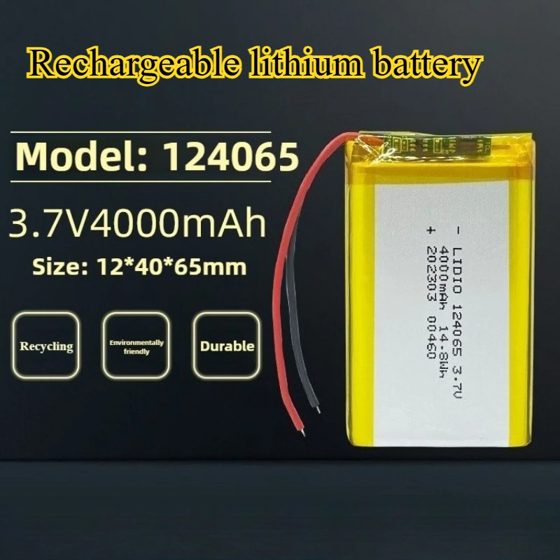 3.7V 124065 Polymer Lithium Battery 4000mAh High Capacity PH 2.0 2pin Plug for Microphone Tablet Medical Device Camera PowerBank