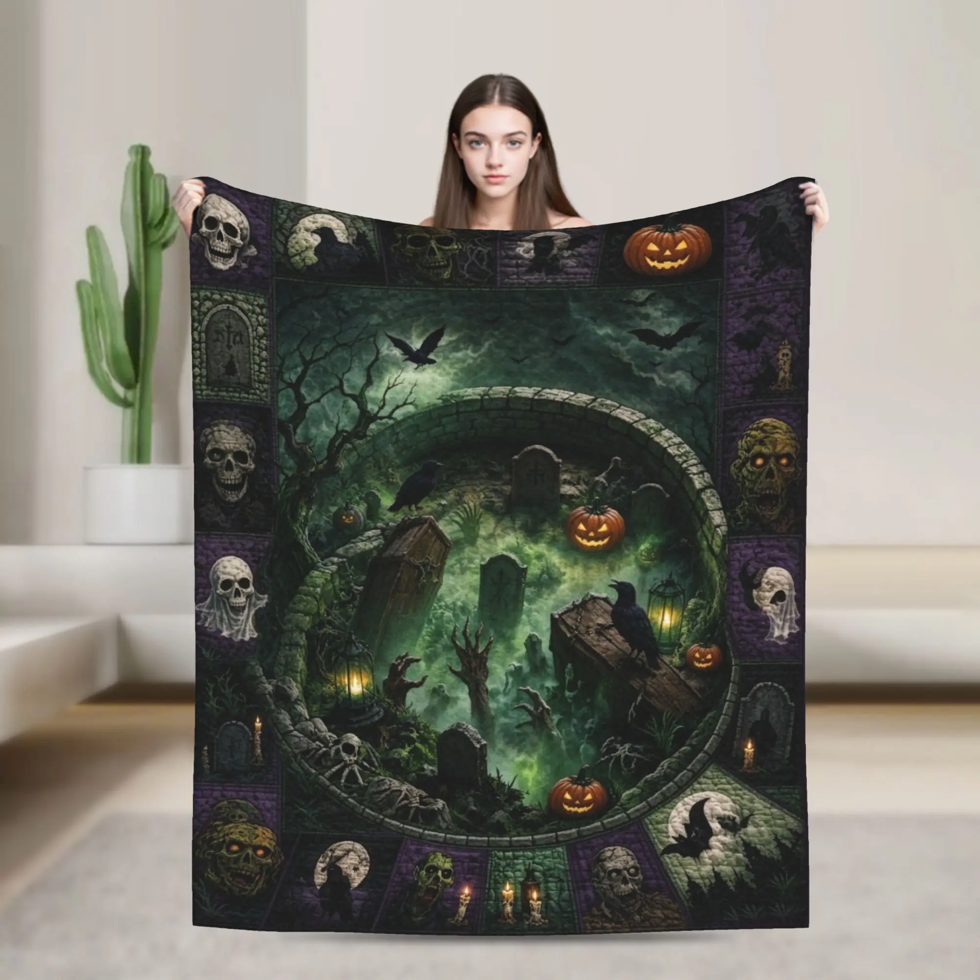 Halloween Spiral Optical Illusion Knitted Blankets Velvet Spooky Ghost Super Warm Throw Blanket for Bedroom Sofa Bed Rug