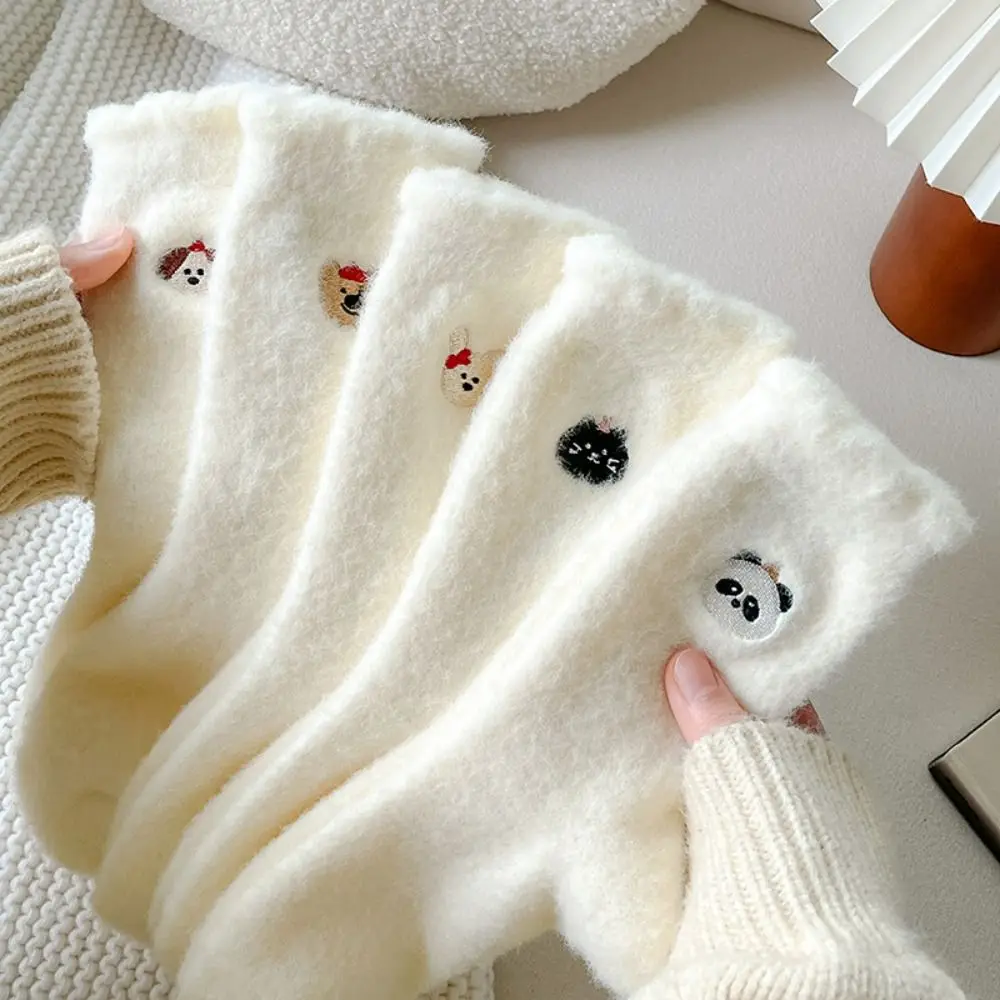 Cute Cartoon Mink Velvet Socks Anti-slip Thicken Floor Plush Sock Thermal Winter Warm Fluffy Mid Socks