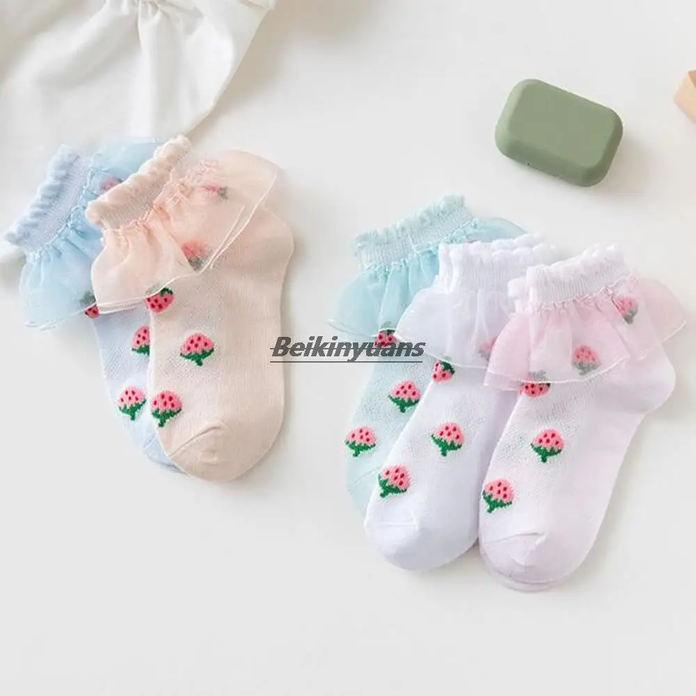 Mädchen sommer dünne spitze socken mesh spitze prinzessin socken mädchen baby erdbeeren sommer kinder socken baumwolle