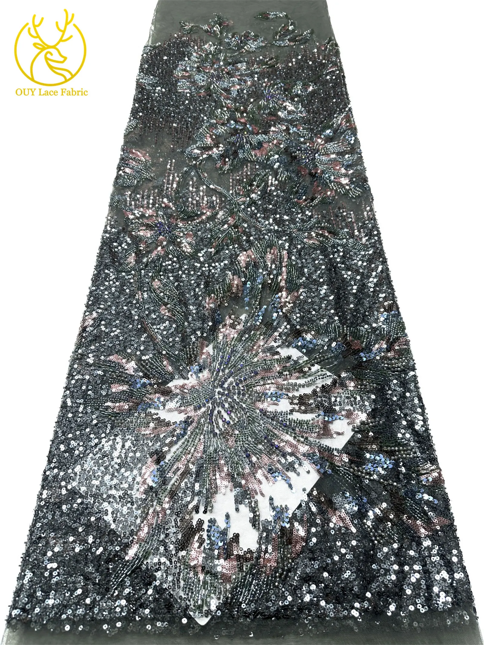 2026 Luxuriöser mexikanischer Perlen-Spitzenstoff 2026 Premium französischer nigerianischer Pailletten-Spitzenstoff, ideal für Hochzeitskleider und Partykleider – Detail 12