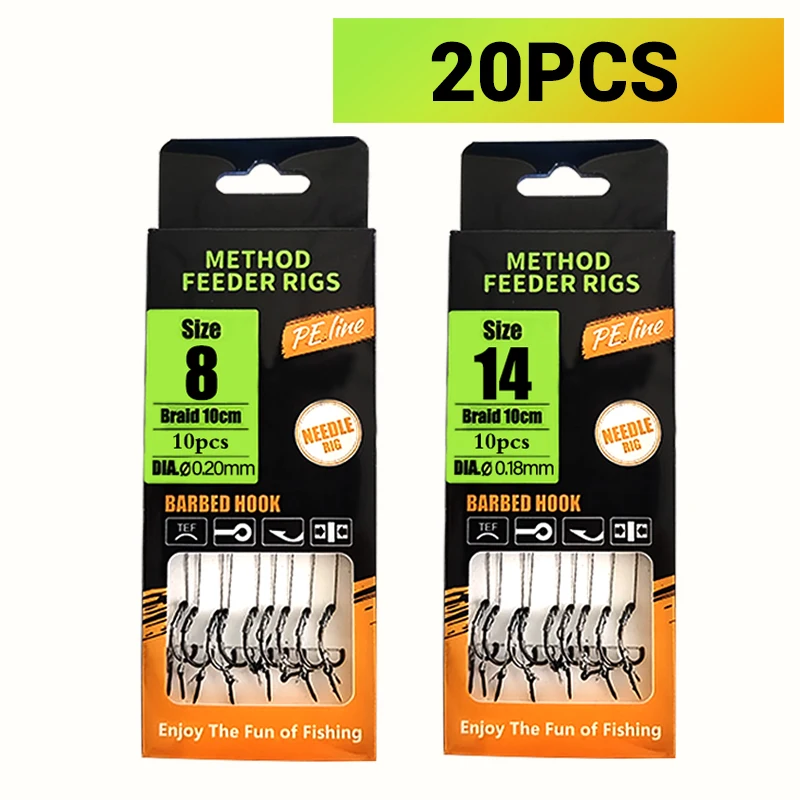 Karpfenangeln-Rigs vorgebunden, Method Feeder & Hair Rigs mit geflochtener Schnur und Widerhaken (Größe 6,8,10,12), für Karpfen und Karausche Ca