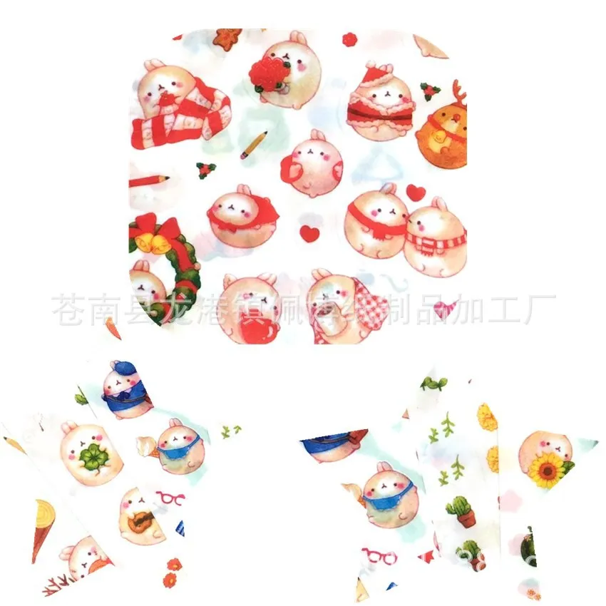 Stiker Dekoratif Transparan Kelinci Bulat Kartun yang Menggemaskan Stiker Album Diary Kelinci Lucu Paket berisi 6