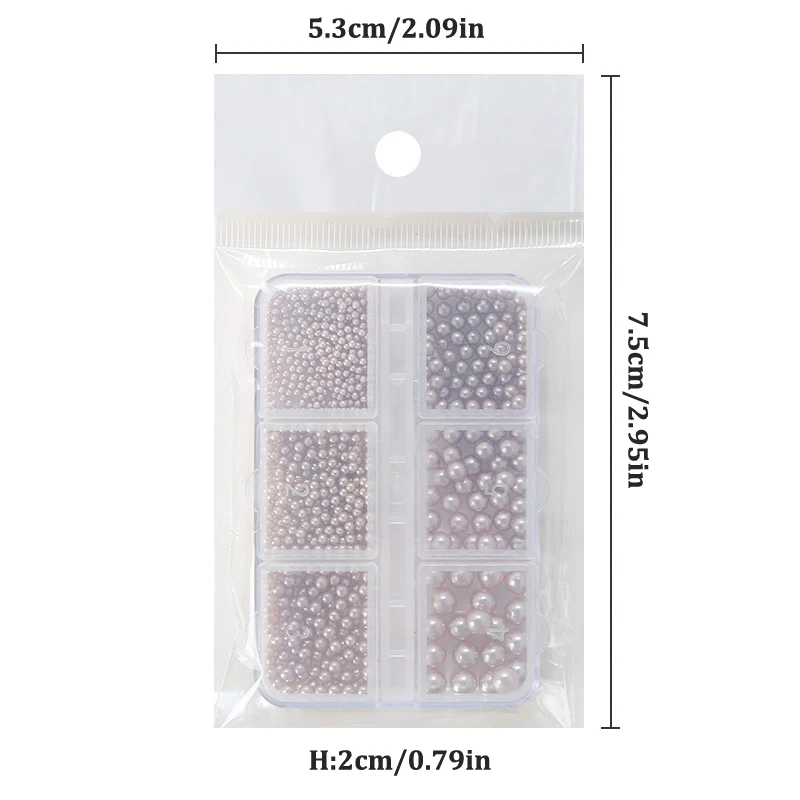 6 Grids Maillard Round Pearls - Mixed Size 3D Nail Art Decorations for DIY Manicure and Autumn/Winter Looks