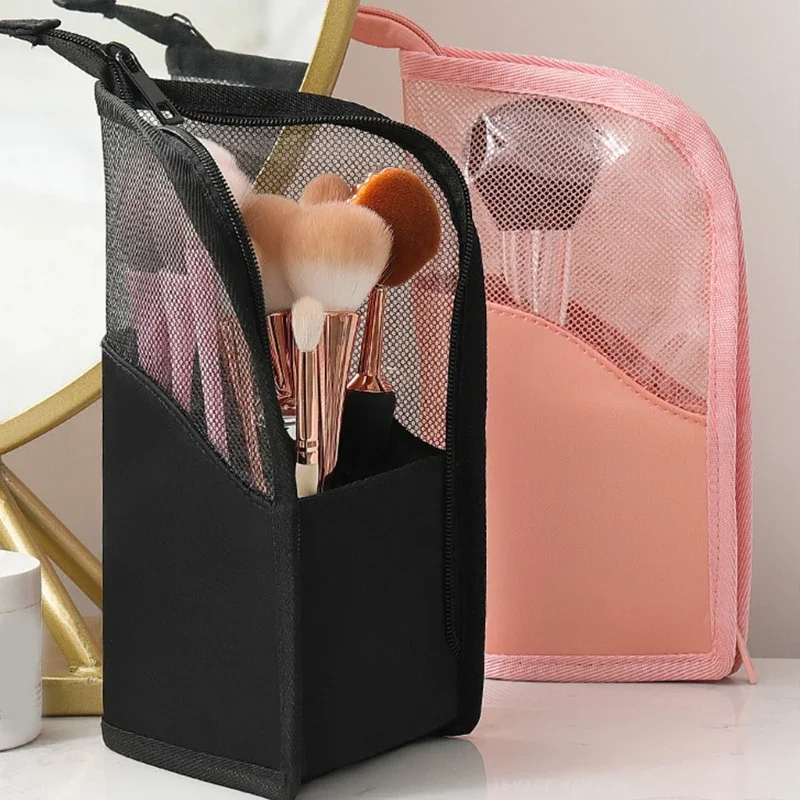 Bolsa para brochas de maquillaje de viaje, soporte para brochas cosméticas portátil, organizador, bolsa para brochas de maquillaje de pie, bolsa de aseo con cremallera