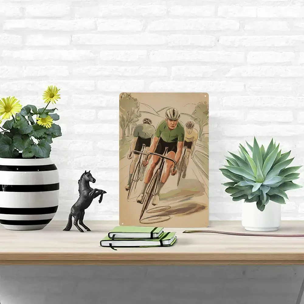 ヴィンテージ サイクリスト ブリキ塗装メタル ウォール アート 8 x 12 インチ ホームバーやレストランの装飾に最適
